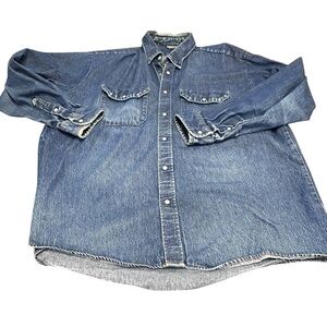 Red Kap XL Denim Pearl Snap Western Work / chore Shirt Faded Distressed